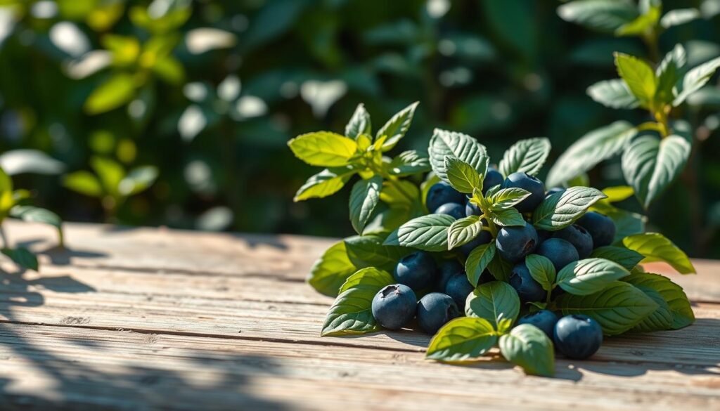 basil and blueberries