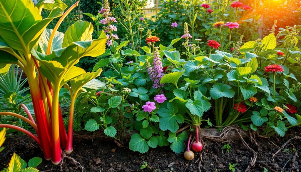 benefits of companion plants for rhubarb