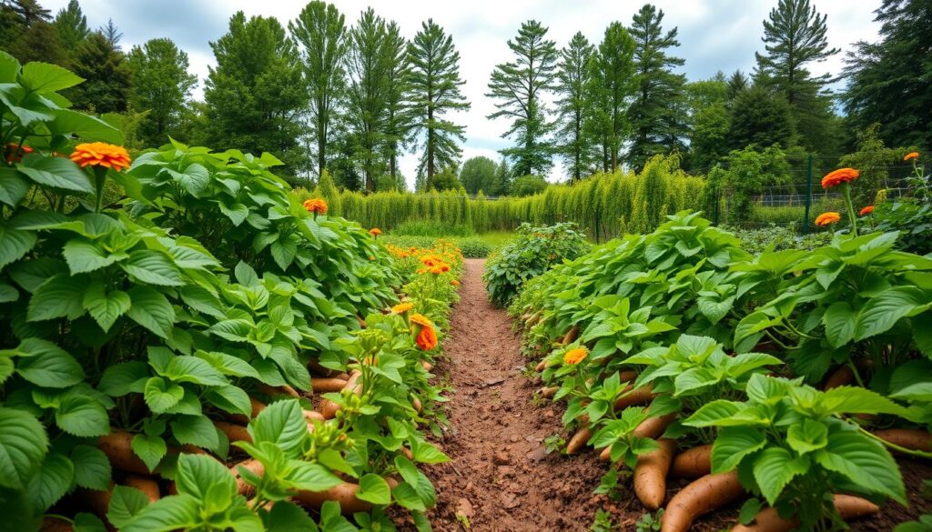 companion planting plan for sweet potatoes