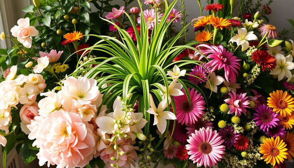 flowering plants that go well with spider plants