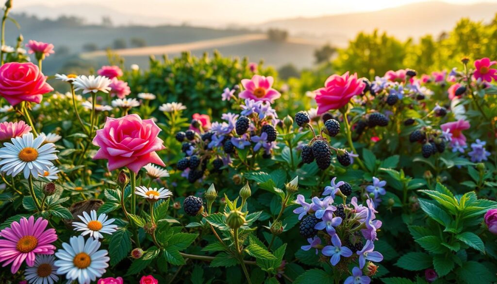 flowers with blackberries