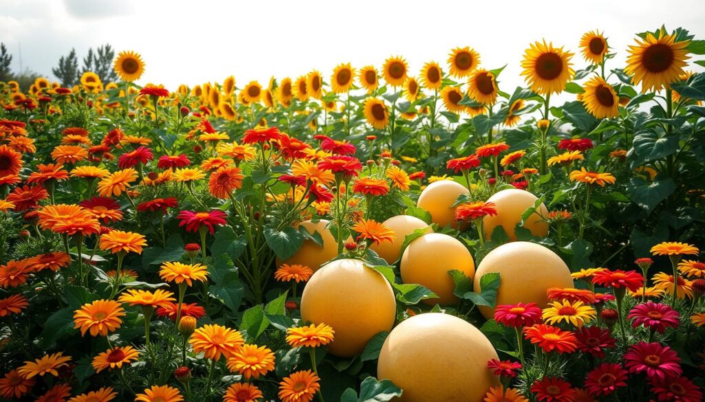 flowers with cantaloupe