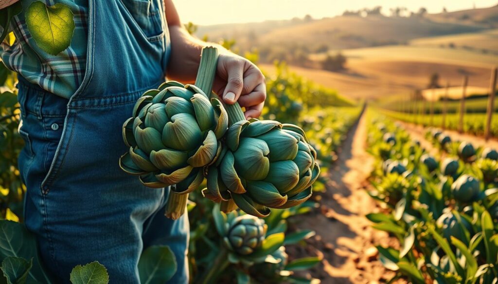 harvesting artichokes