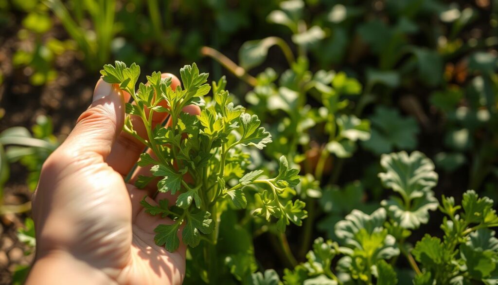 harvesting arugula tips