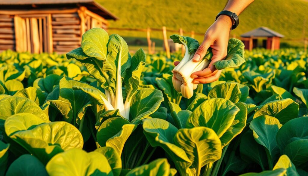 harvesting bok choy