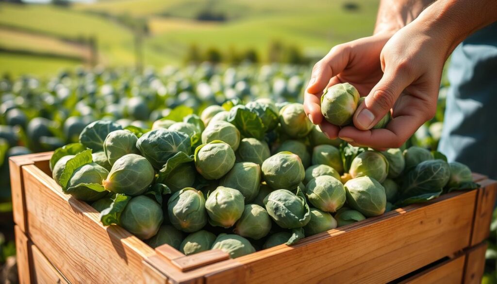 harvesting brussel sprouts