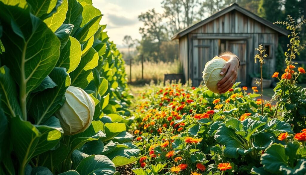 harvesting cabbage