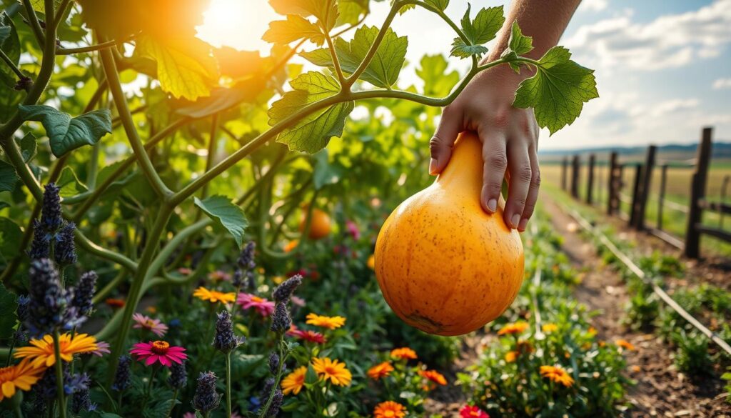 harvesting cantaloupe