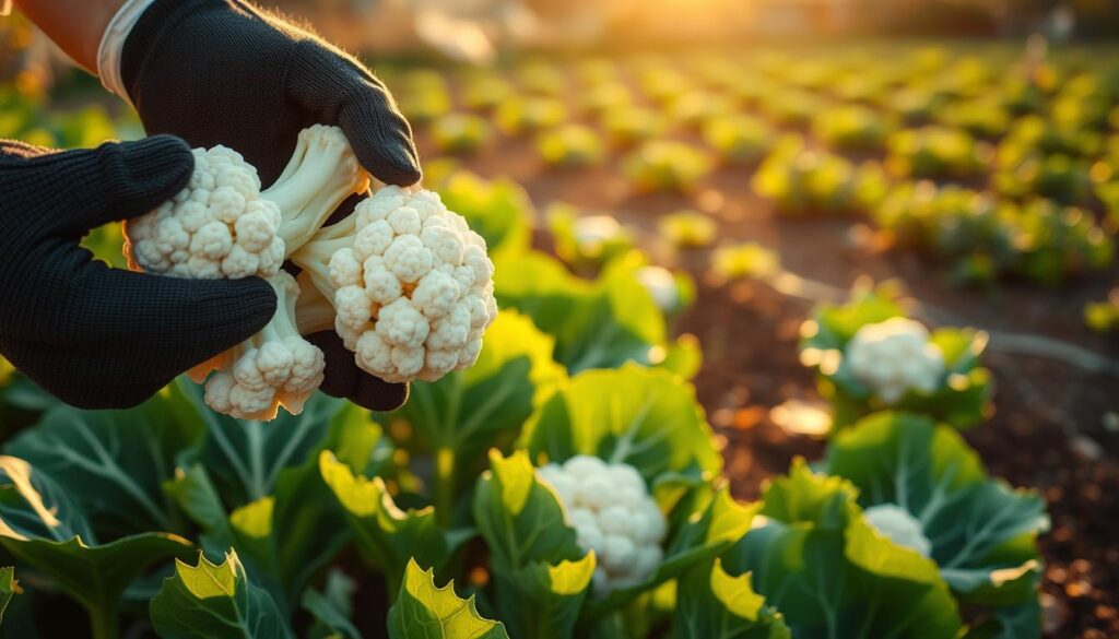 harvesting cauliflower tips