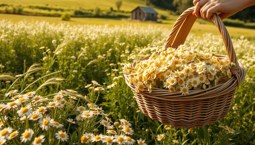 harvesting chamomile