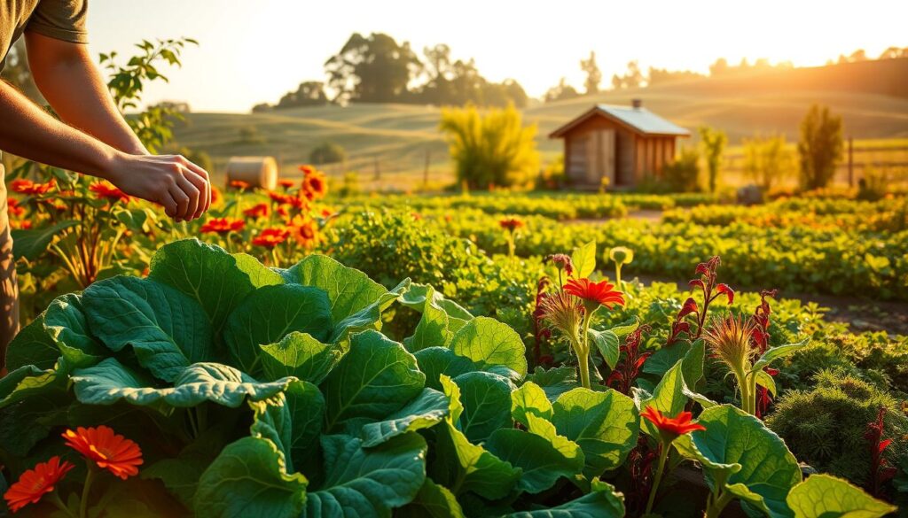 harvesting collard greens with companion plants