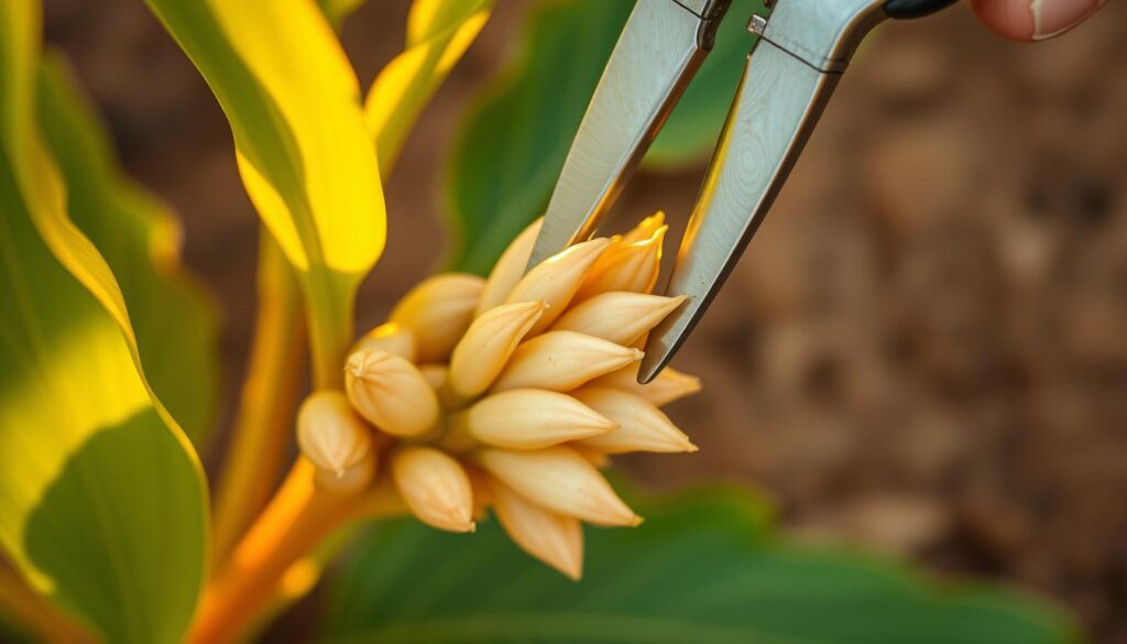 harvesting ginger tips