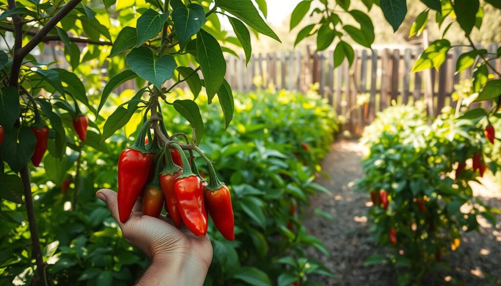 harvesting jalapenos