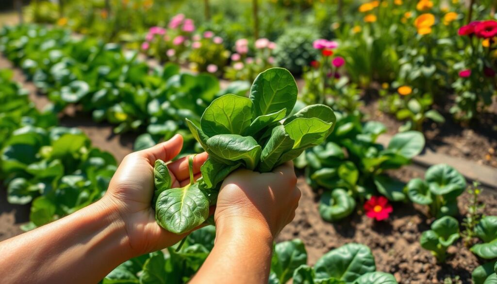 harvesting spinach
