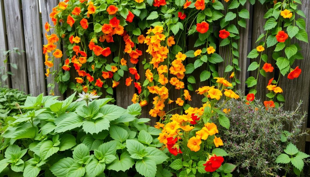 herb companion planting with nasturtiums