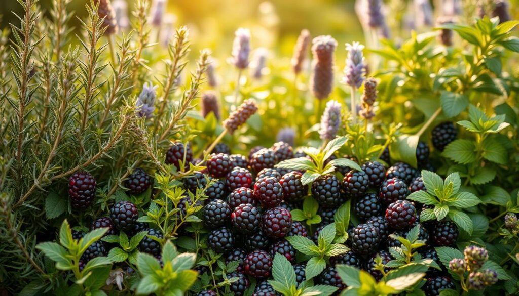 herbs with blackberries
