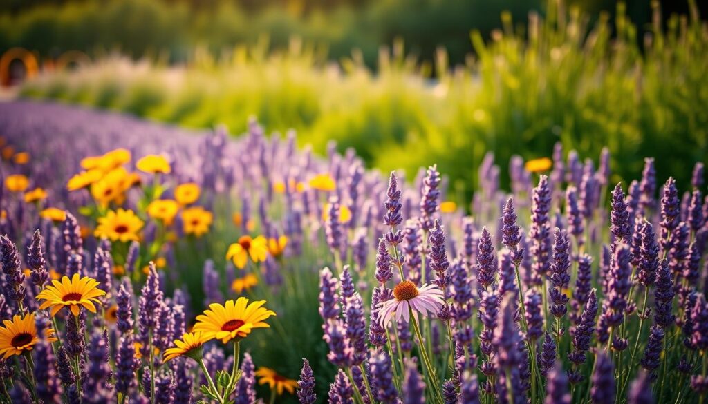 lavender garden design with pollinator-friendly plants