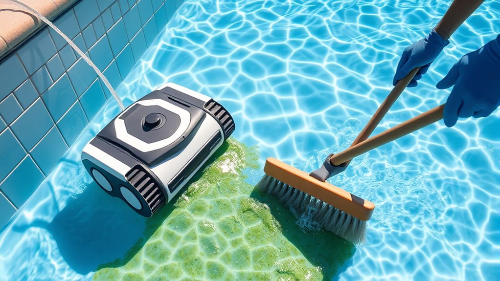manual pool wall cleaning
