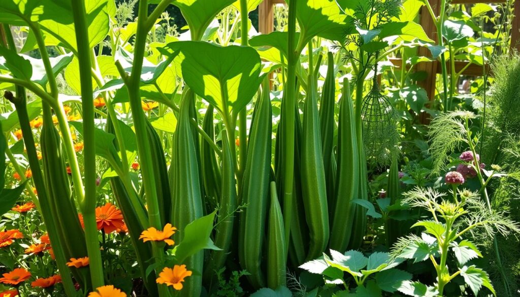 okra garden companions