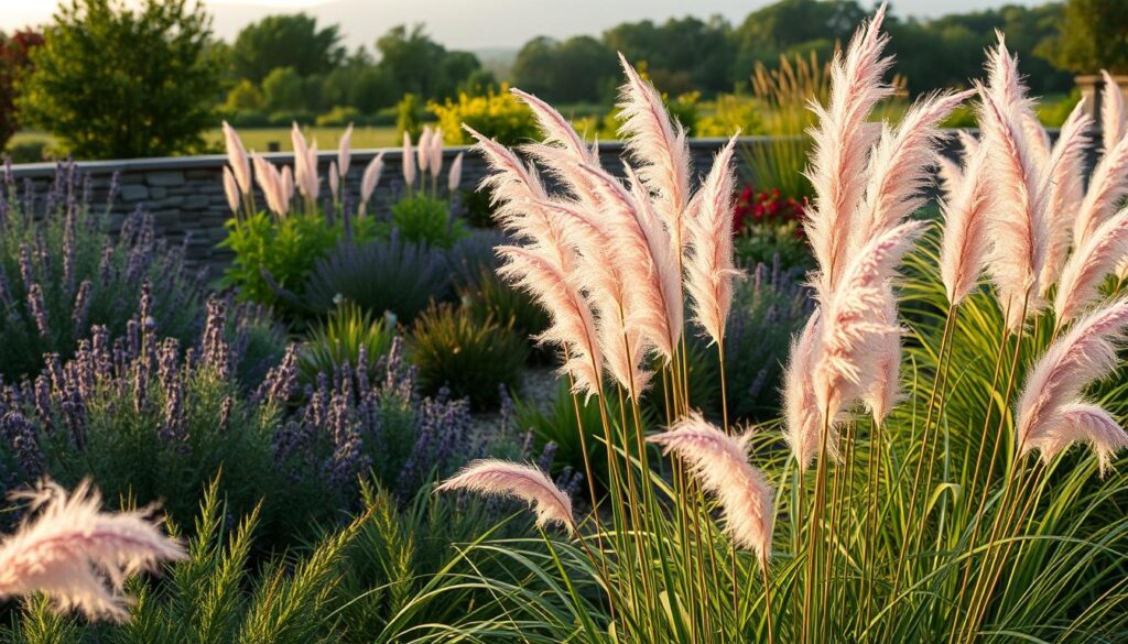 pink muhly grass in garden design