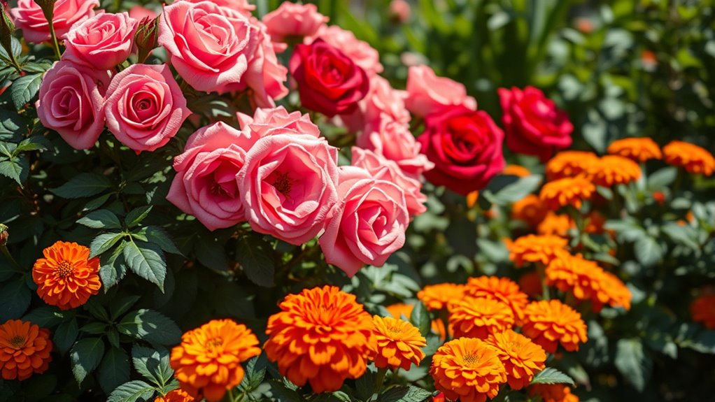 plant marigolds near roses