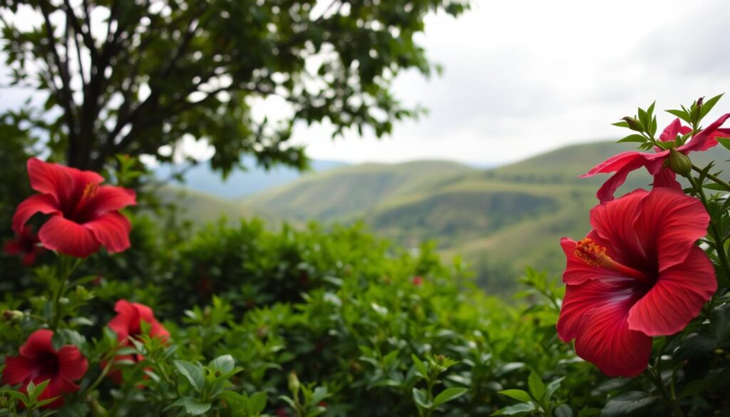 shrubs with hibiscus
