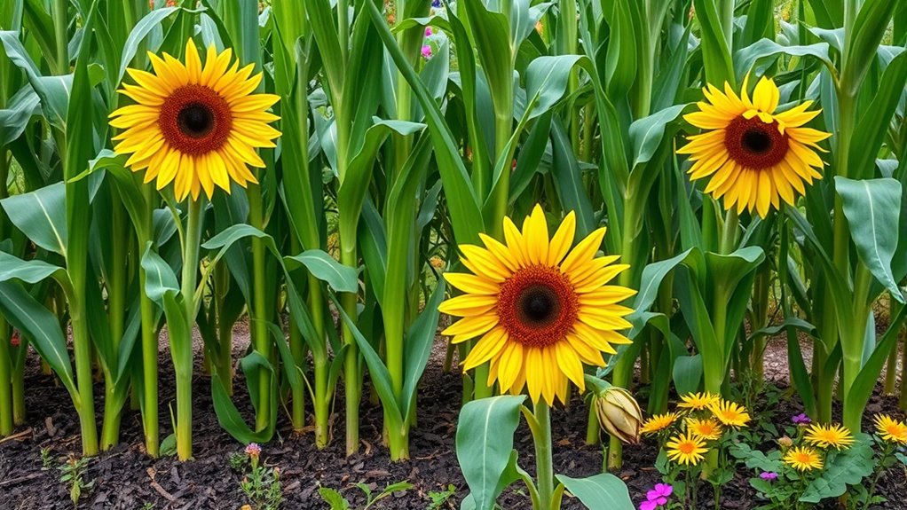 sunflowers support corn growth