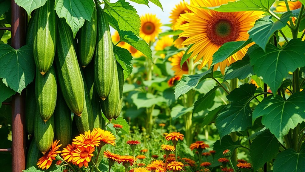 sunflowers support cucumber growth