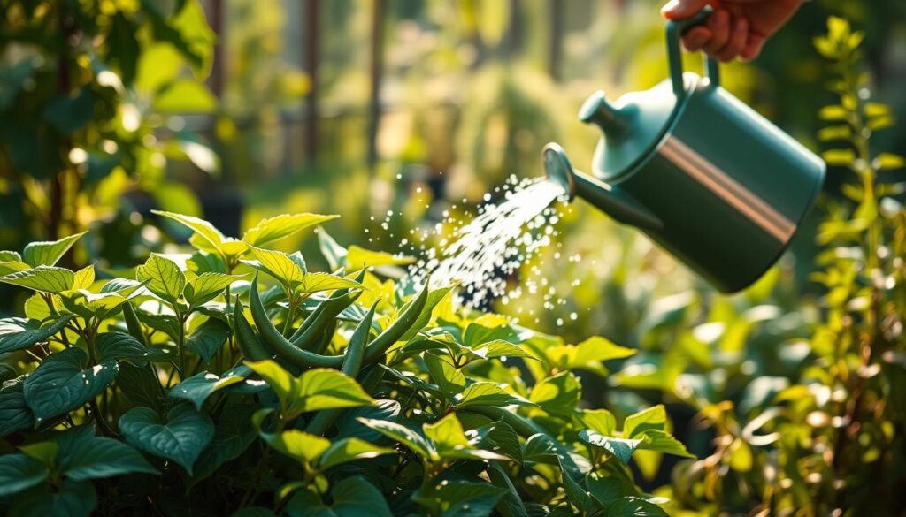watering bush beans