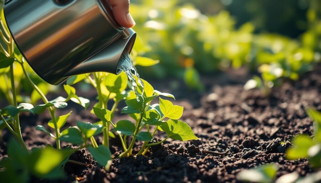 watering bush beans