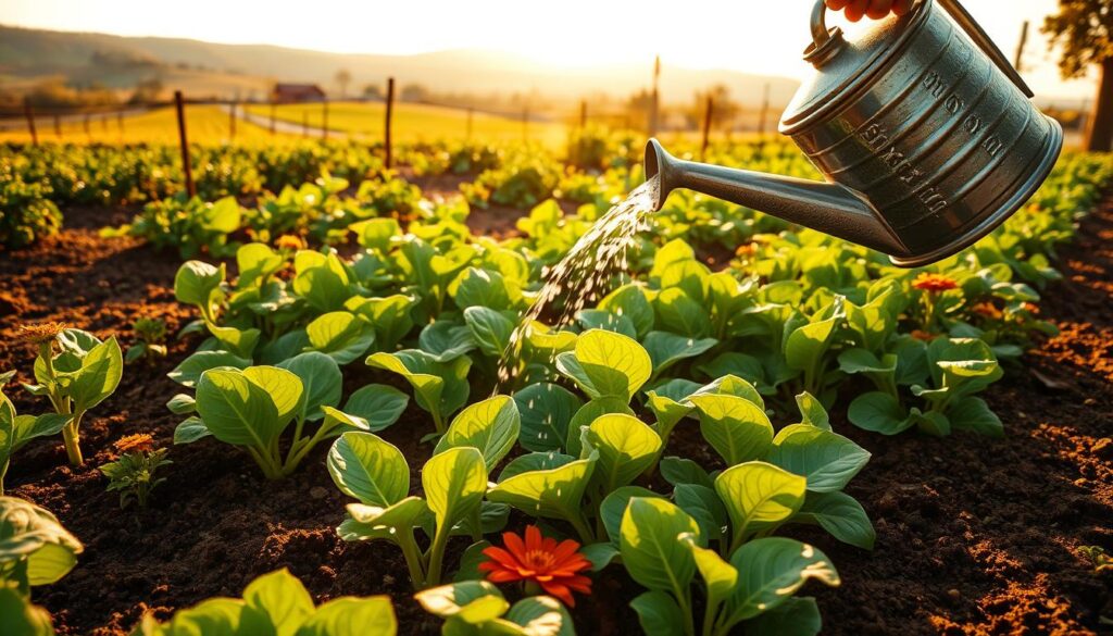 watering spinach garden