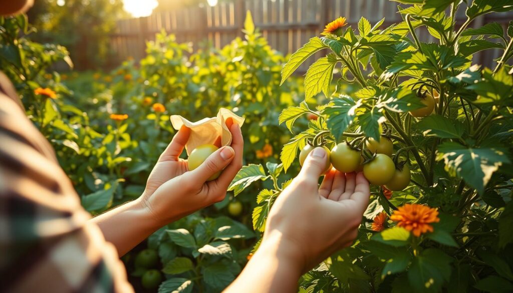 harvesting tomatillos