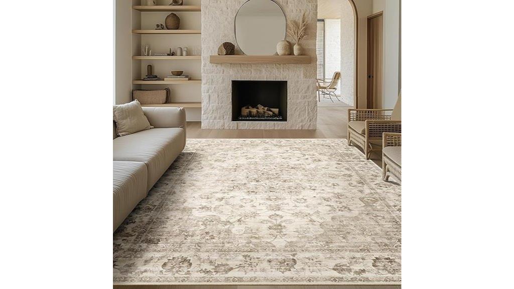 beige floral non slip rug