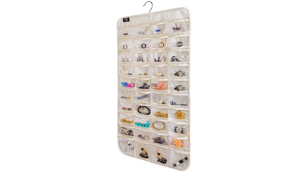 beige hanging jewelry organizer