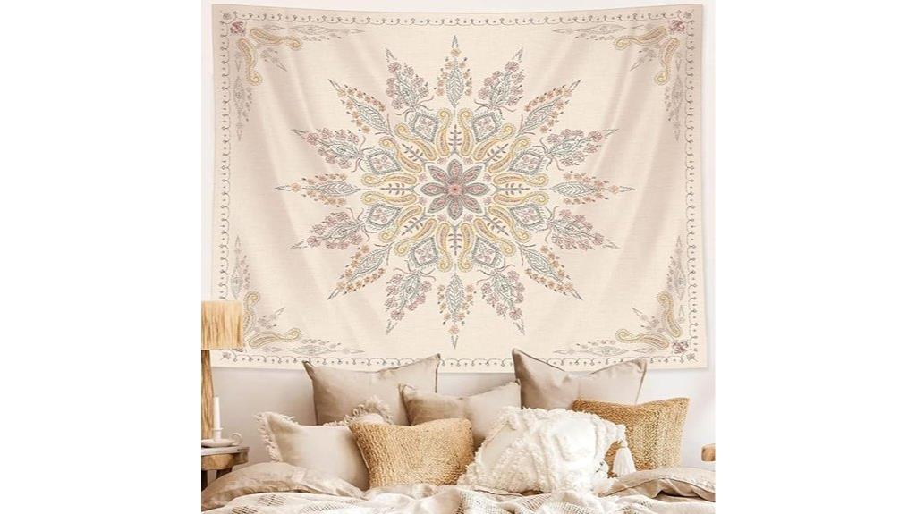beige white floral tapestry