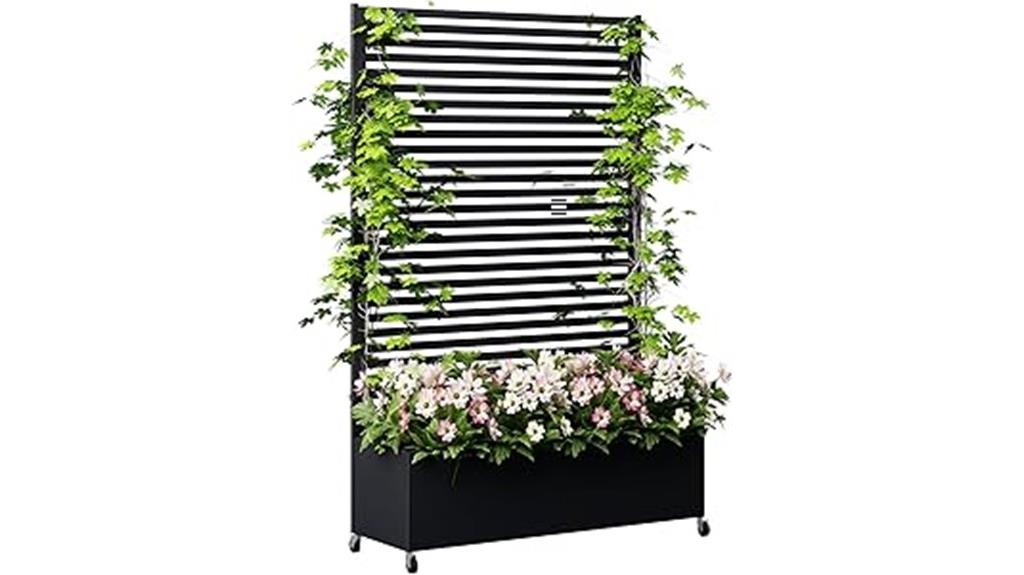 black metal planter with wheels