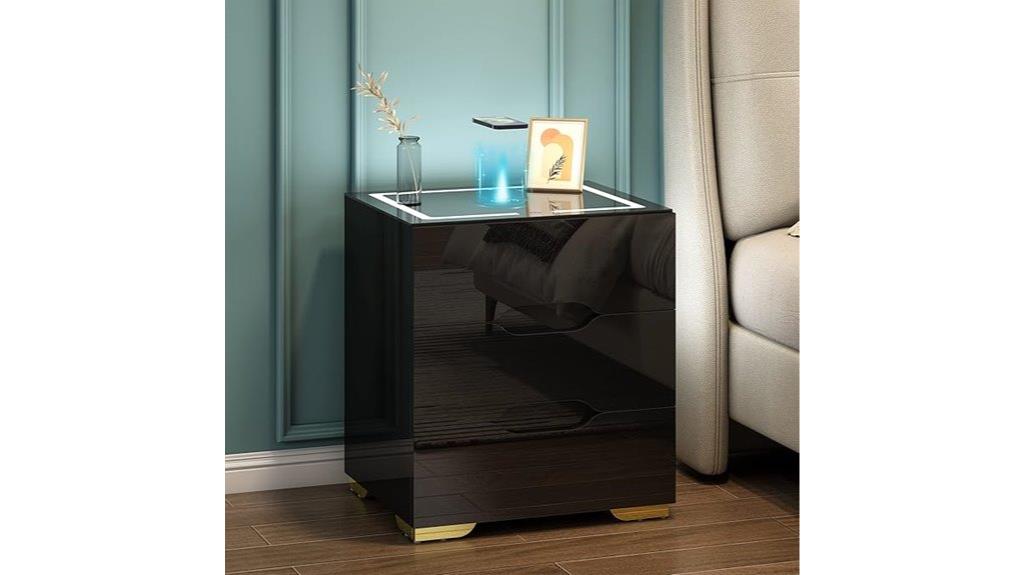 black nightstand with charging
