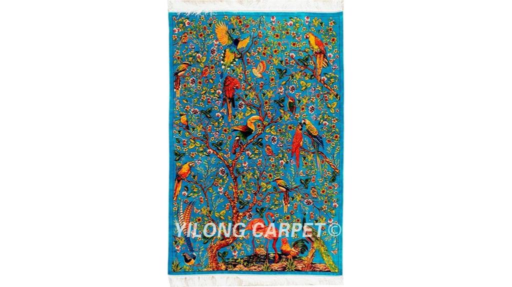 blue handmade silk rug