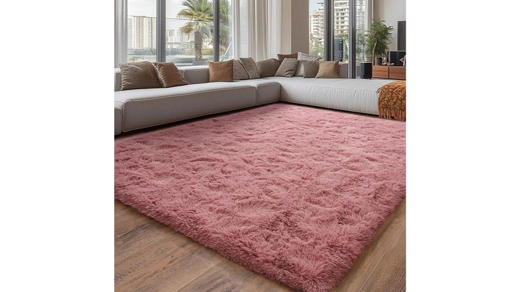 blush fluffy bedroom rug