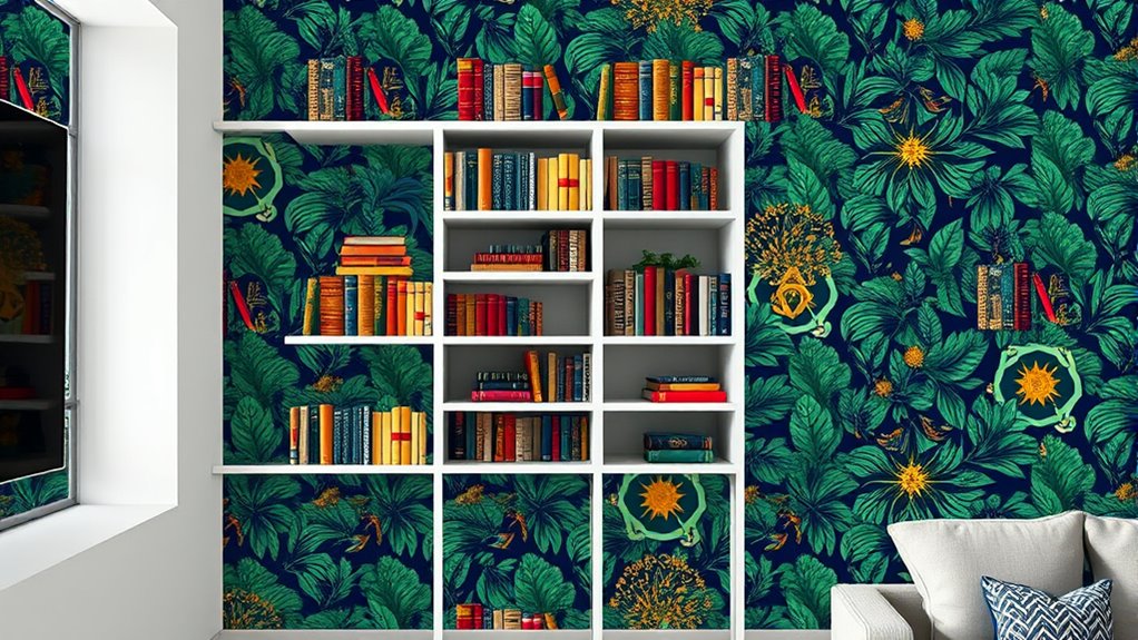 bookshelf wallpaper decor options