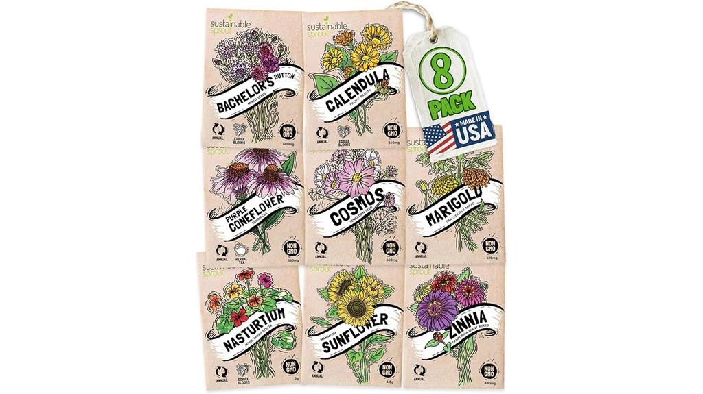 eight non gmo flower seed packets