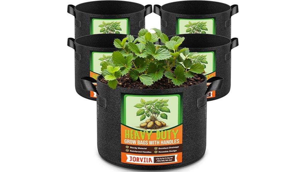 five 10 gallon grow bags