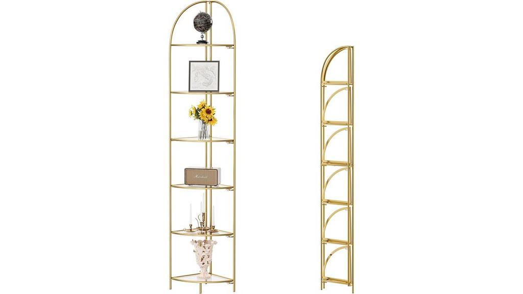 foldable corner shelf with gold frame