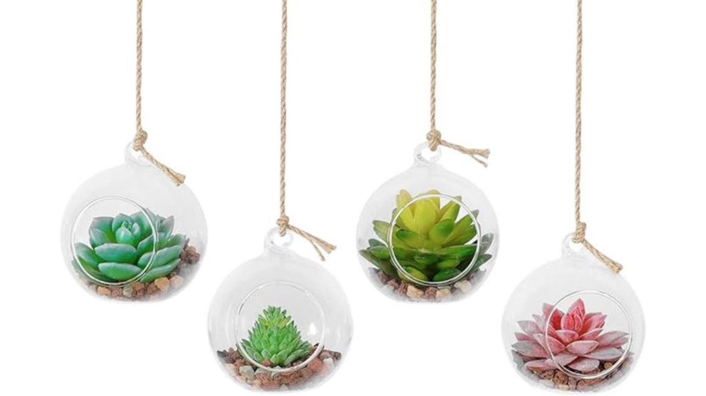 four glass globe planters