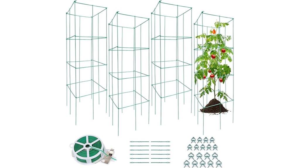 four metal tomato cages