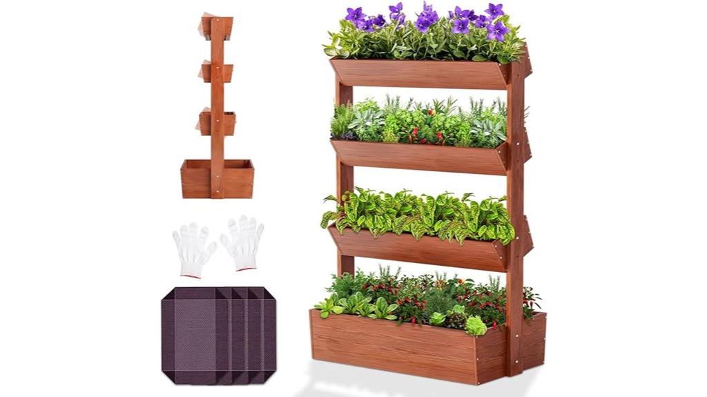 four tier wooden planter tower