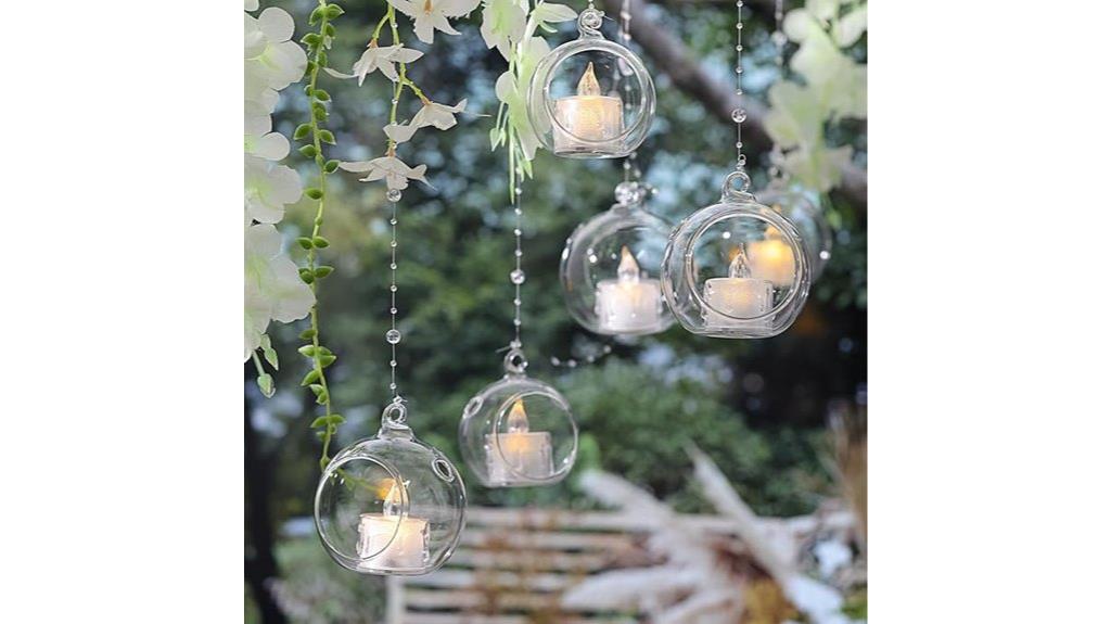 glass orb set with hanging tealights