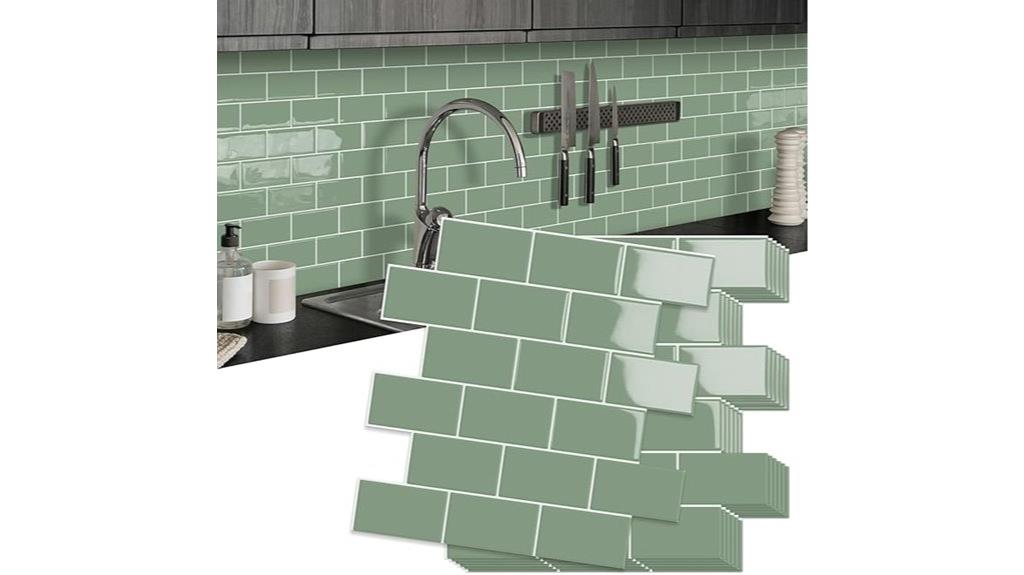 green subway tile backsplash