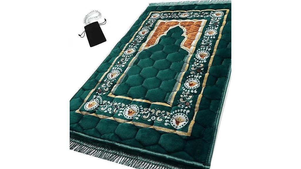 green thick padded prayer rug