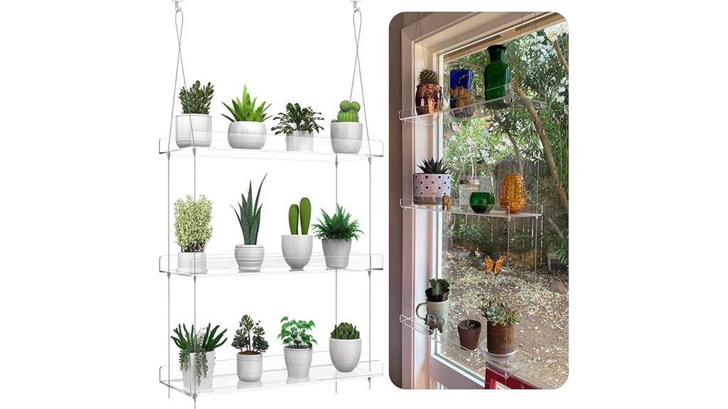 hanging clear plant shelves
